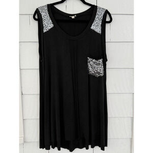 POL Women L Silver Sequin Detail Dress Boho Glam Flowy Tunic Feminine Chic Comfy